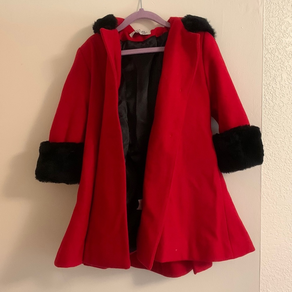 Precious toddler Red and Black Faux Fur lined coat 2T